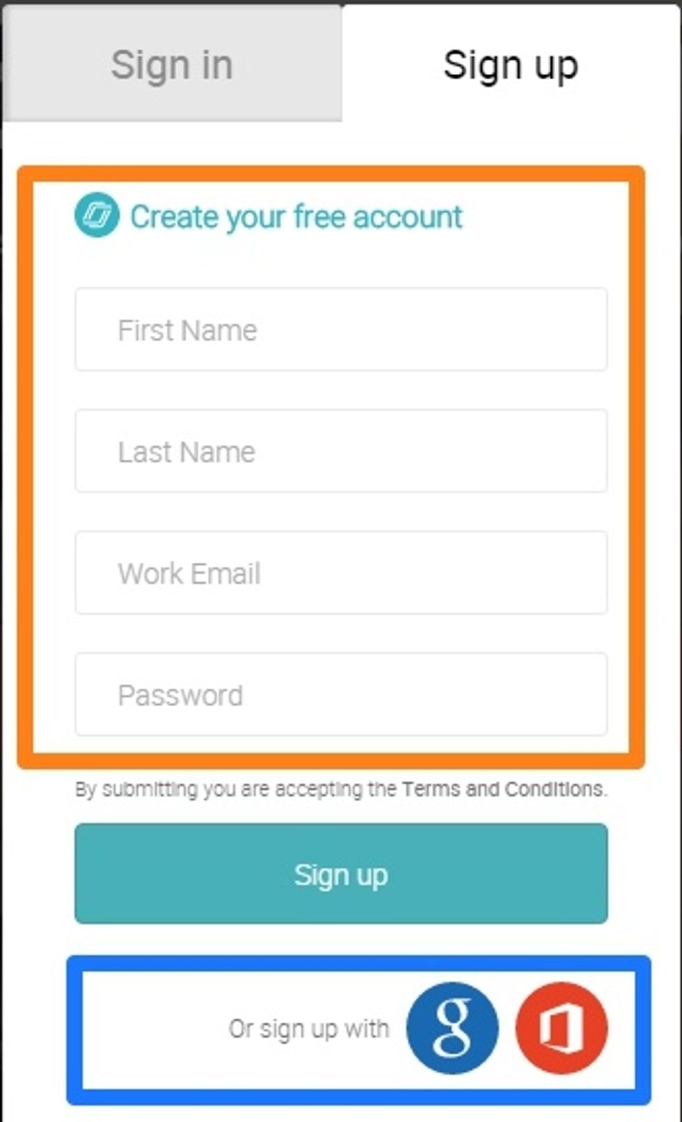 Crear un compte o ingressar amb el compte de google