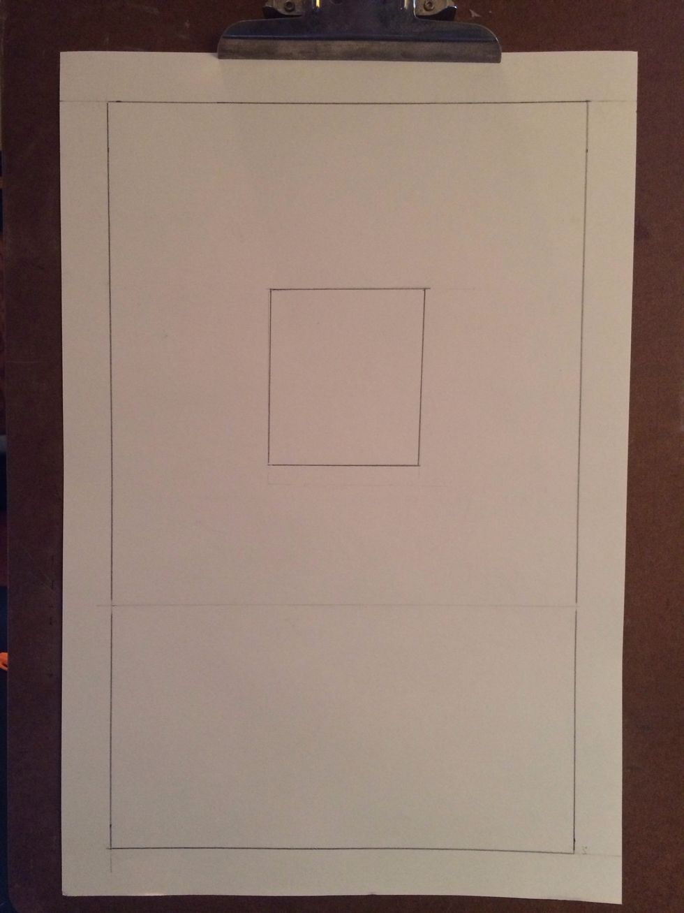 create a 1" border on your paper. Create your back wall, this should be a small rectangle or square. The back wall should be fairly high on your picture plane.