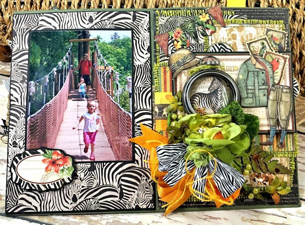 Create a large photo mat for the back side of the album and add photo and small tag from Safari Adventure tags. This is the front and back cover open.