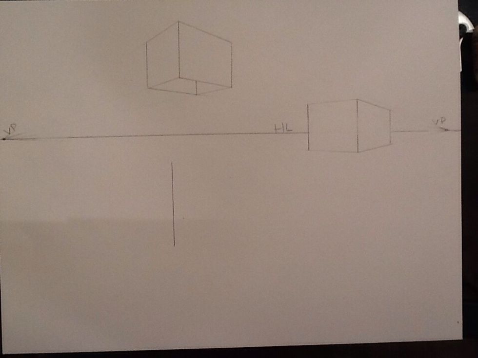 Create a line below the horizon line. Since it is below eye level you will see the top of the box.