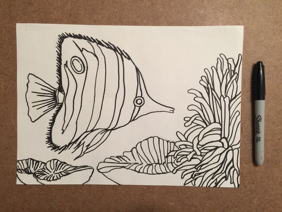 Create a line drawing using a black sharpie marker.