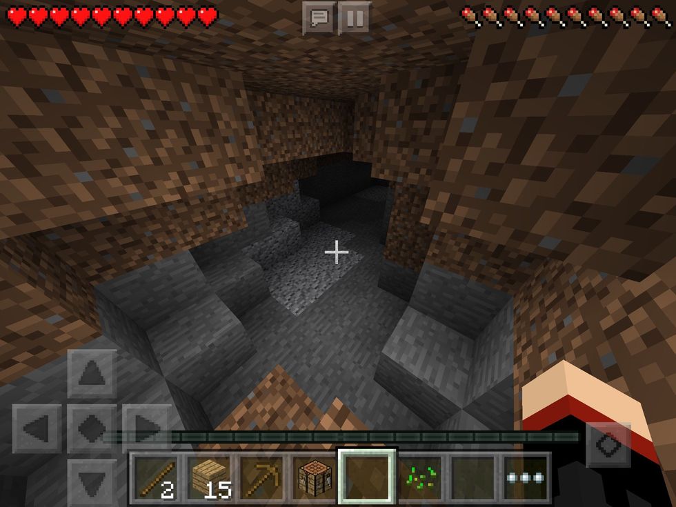 Create a mine going down and if you are lucky, you will find a cave or some ores.