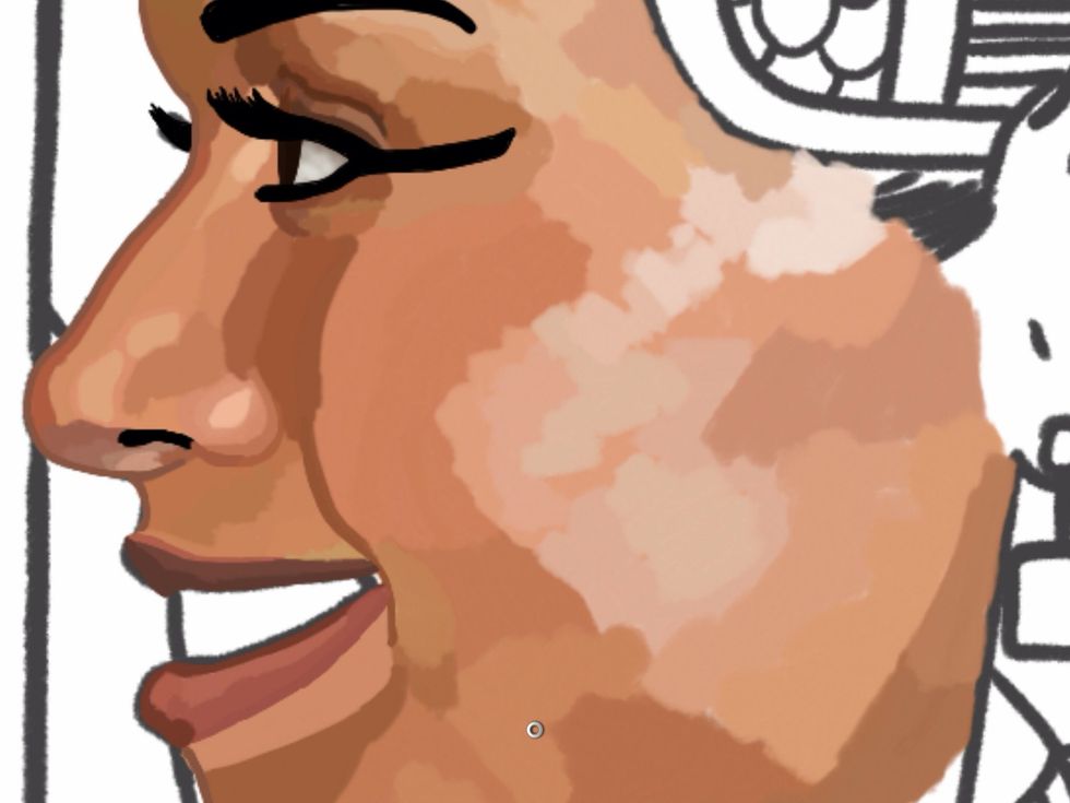 Create a new top layer and start painting. At this point I use that photo of Alicia Keys as a color guide. Insert the photo and you can pick out all of the skin tones.