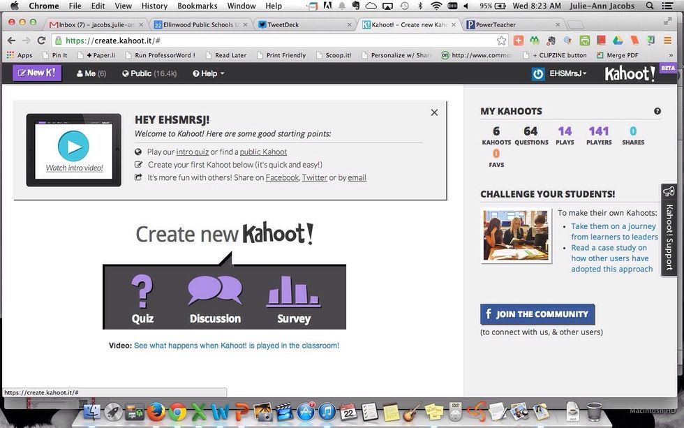Create a quiz or survey from this screen. Later, you can find your created quizzes under the Me button at the top left of the screen.