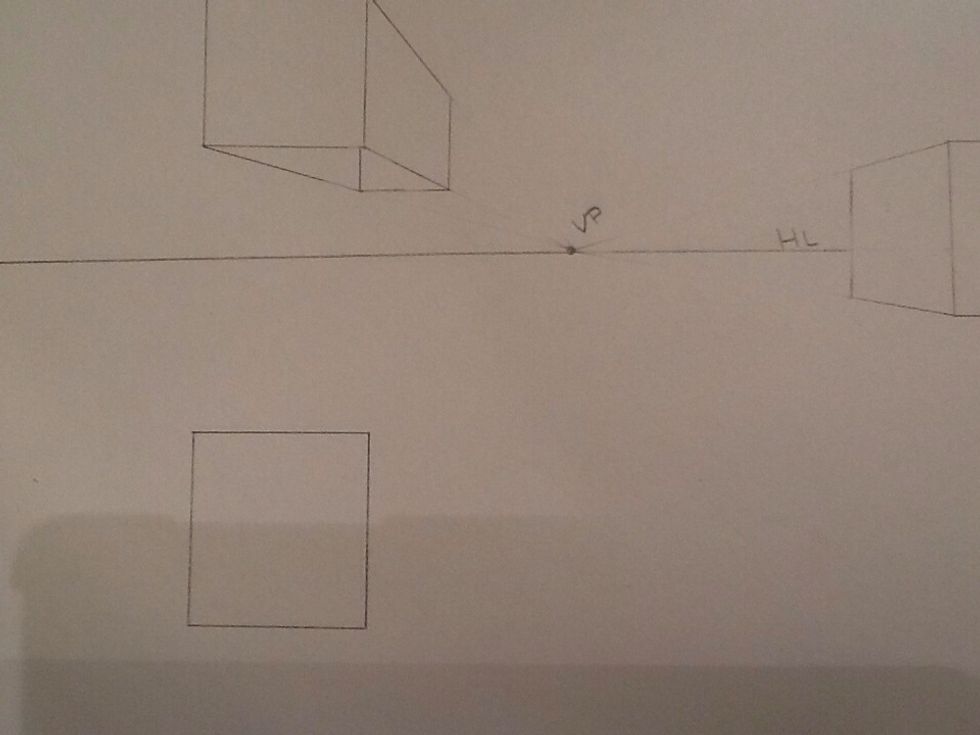 Create a square below the horizon line. You will see the top of the box since it is below eye level.
