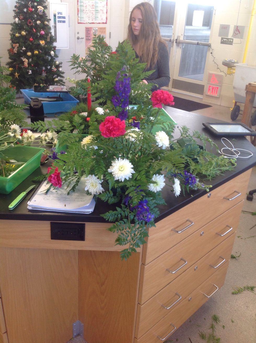 Create a Step down line with standard carnations and start filling in with mums