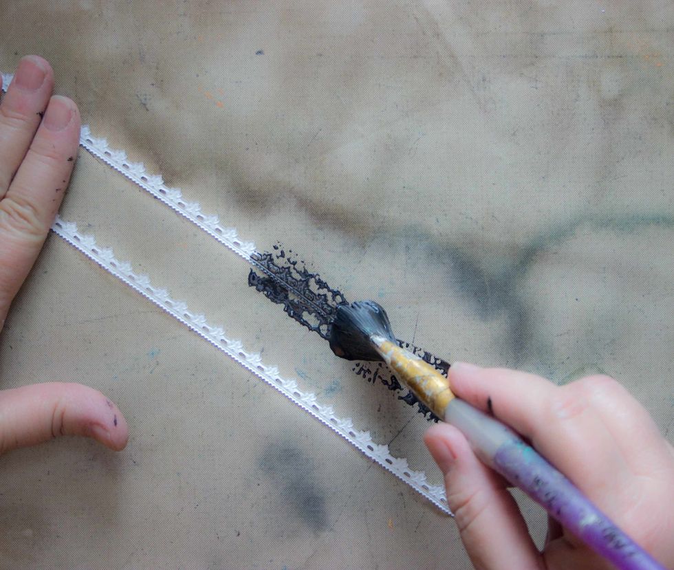 Create an aged look by coating the front and back with a layer of watered down Heavy Black Gesso: