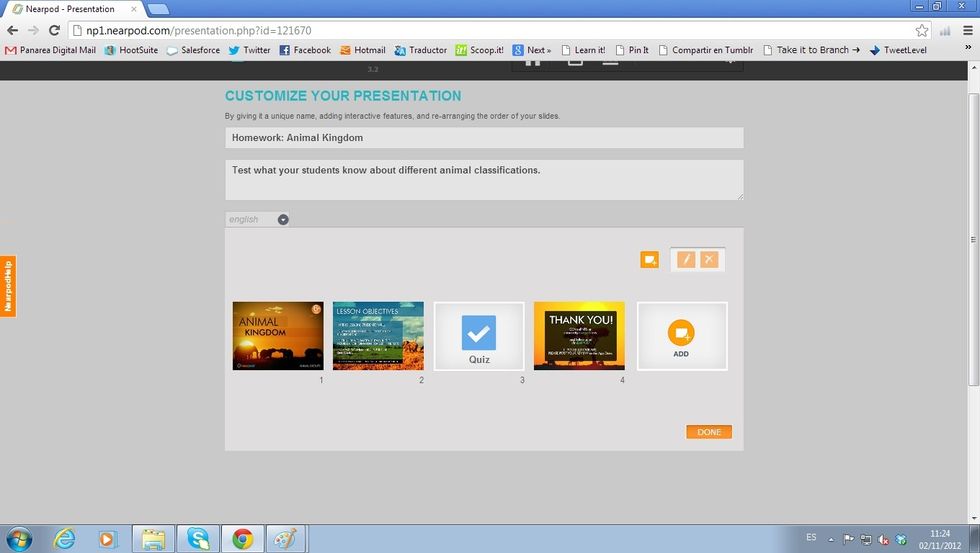 Create an NPP with a Quiz in it. Remember to specify in the title or description box that the NPP is going to be used as homework (to make it easier to find it later when getting the report)