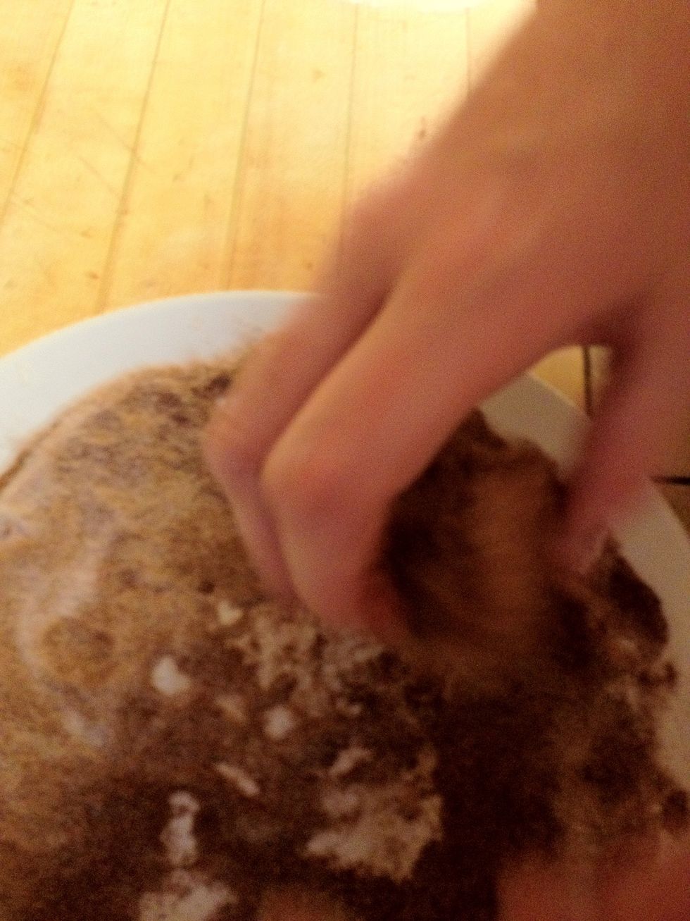 Create balls of dough and roll in sugar and cinnamon.