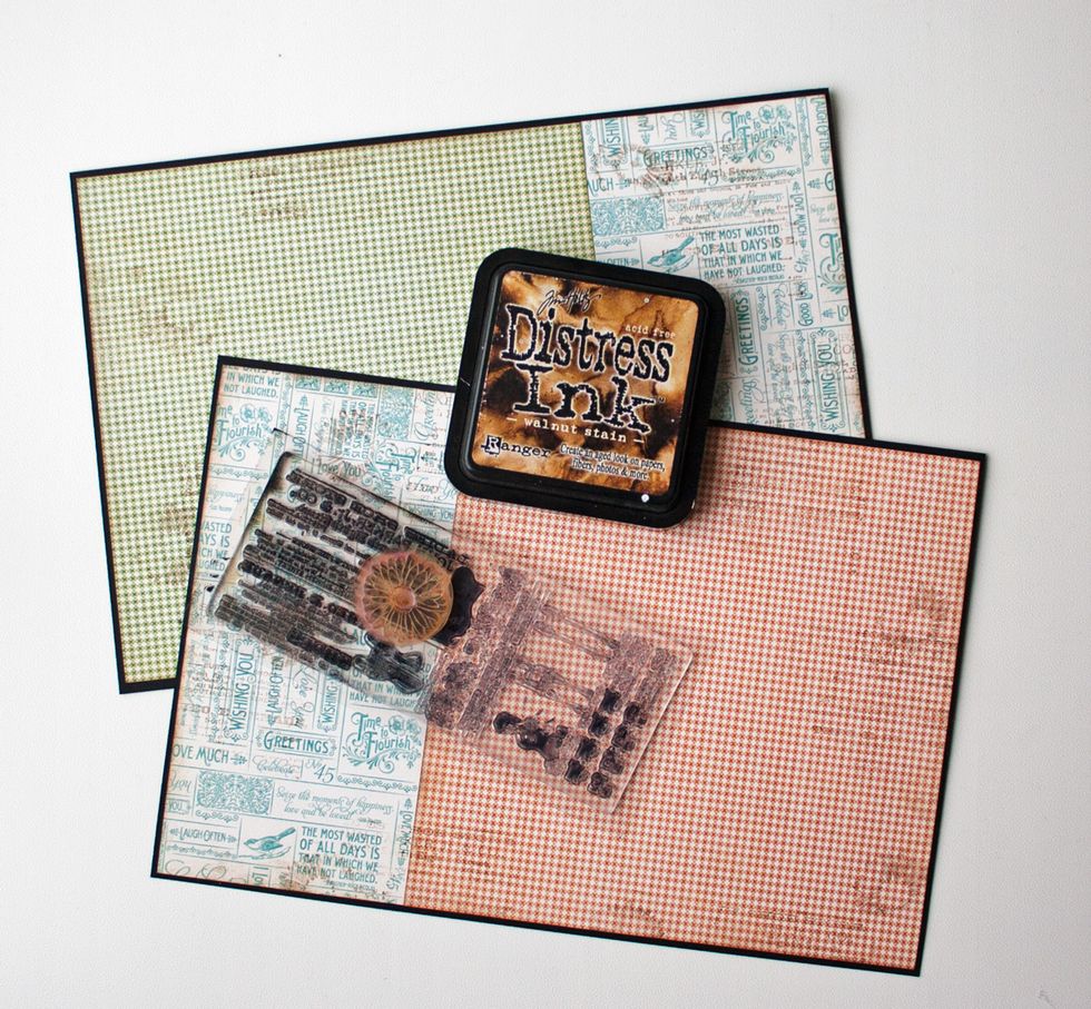 Create pages base from Patterns and Solids sheets. Use ink for edges. Add some stamps.