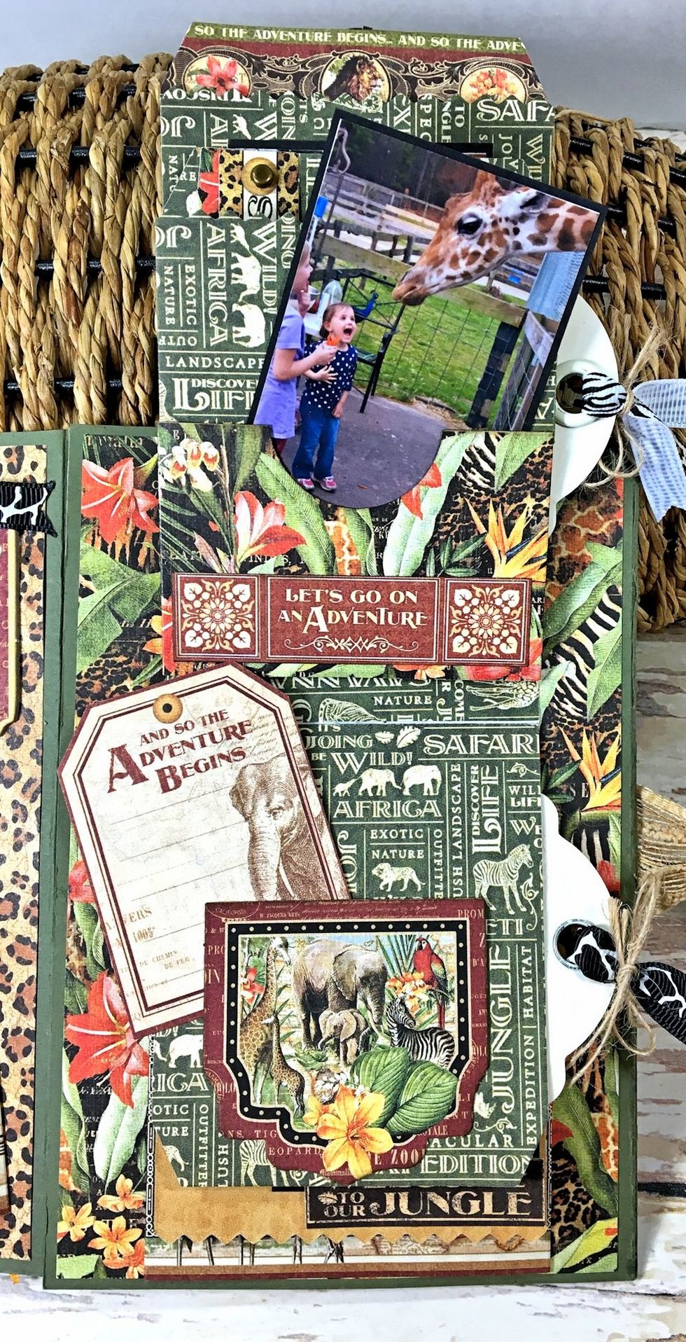 Create pockets to hold photos. Cut apart elements from tags and pockets to make small pockets for small journaling spots.