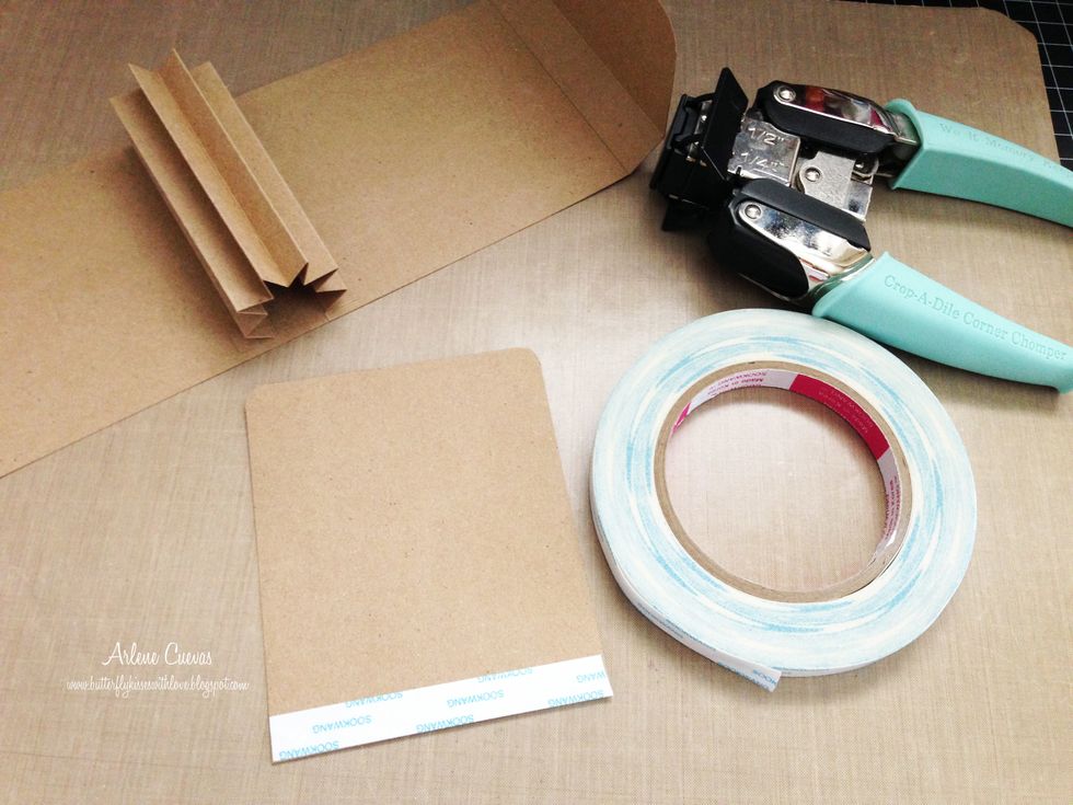 Create the pages of your mini by cutting 6 pieces of card stock to 4 3/4" x 4". Round the corners of one side. Add ScorTape to opposite side. We'll be adhering the page to the binding...