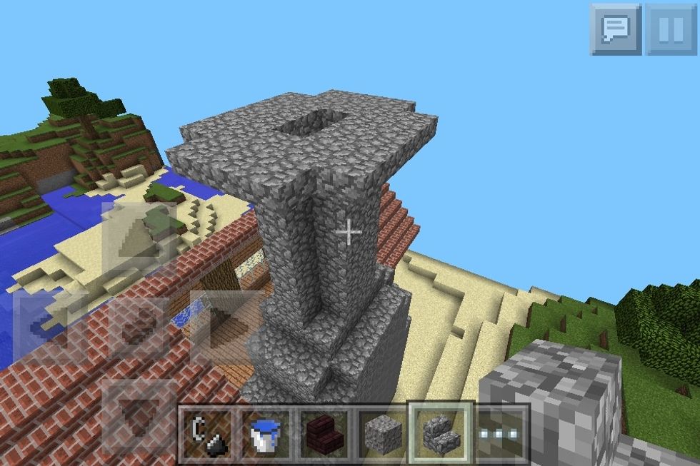 Create the top with upside down stair rims. Two blocks down in the chimney put lit netherack blocks.