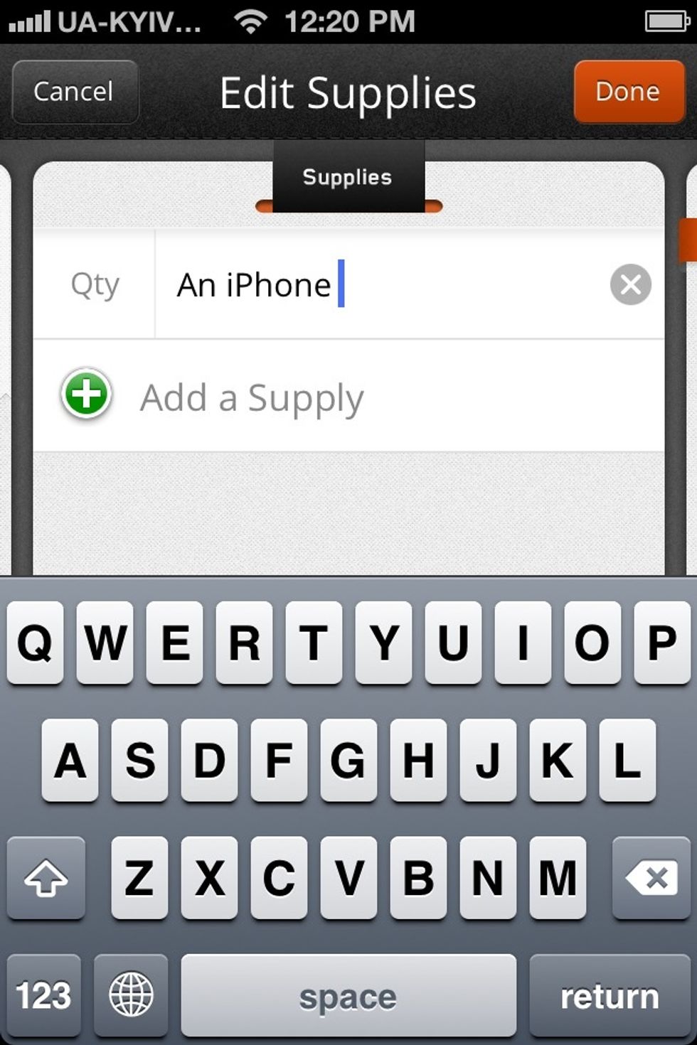 Create your list and click on "Done" at the top-right