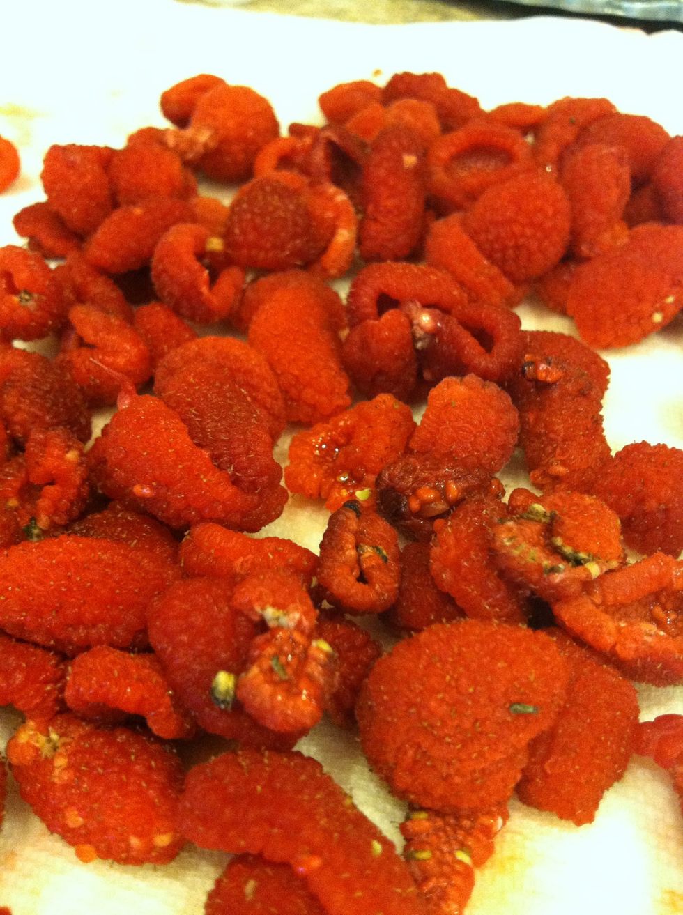 Critters like thimbleberries. I recommend "picking clean" (leaving debris and bugs aside while you pick). At home, spread out the berries in a single layer, picking out debris and bugs. Rinse & dry.