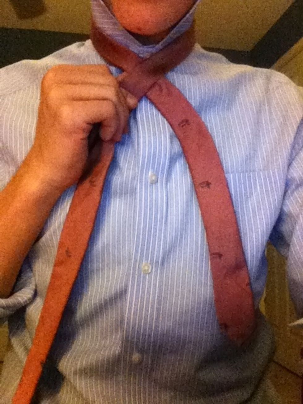 Cross the fat side right in front of the skinny side.