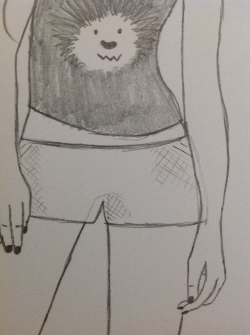 Crosshatch randomly on the shorts. This gives them a 'worn' look
