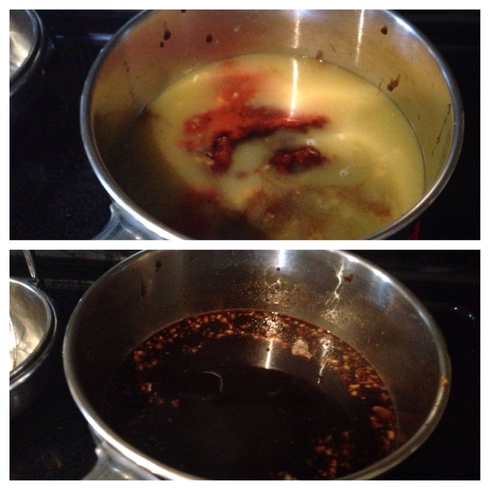 Crud. Too many beers in I realize I have no honey and can't drive to store. Neighbour has none. Substituted for agave syrup and tastes great. Put all ingredients in small pan and heat up.