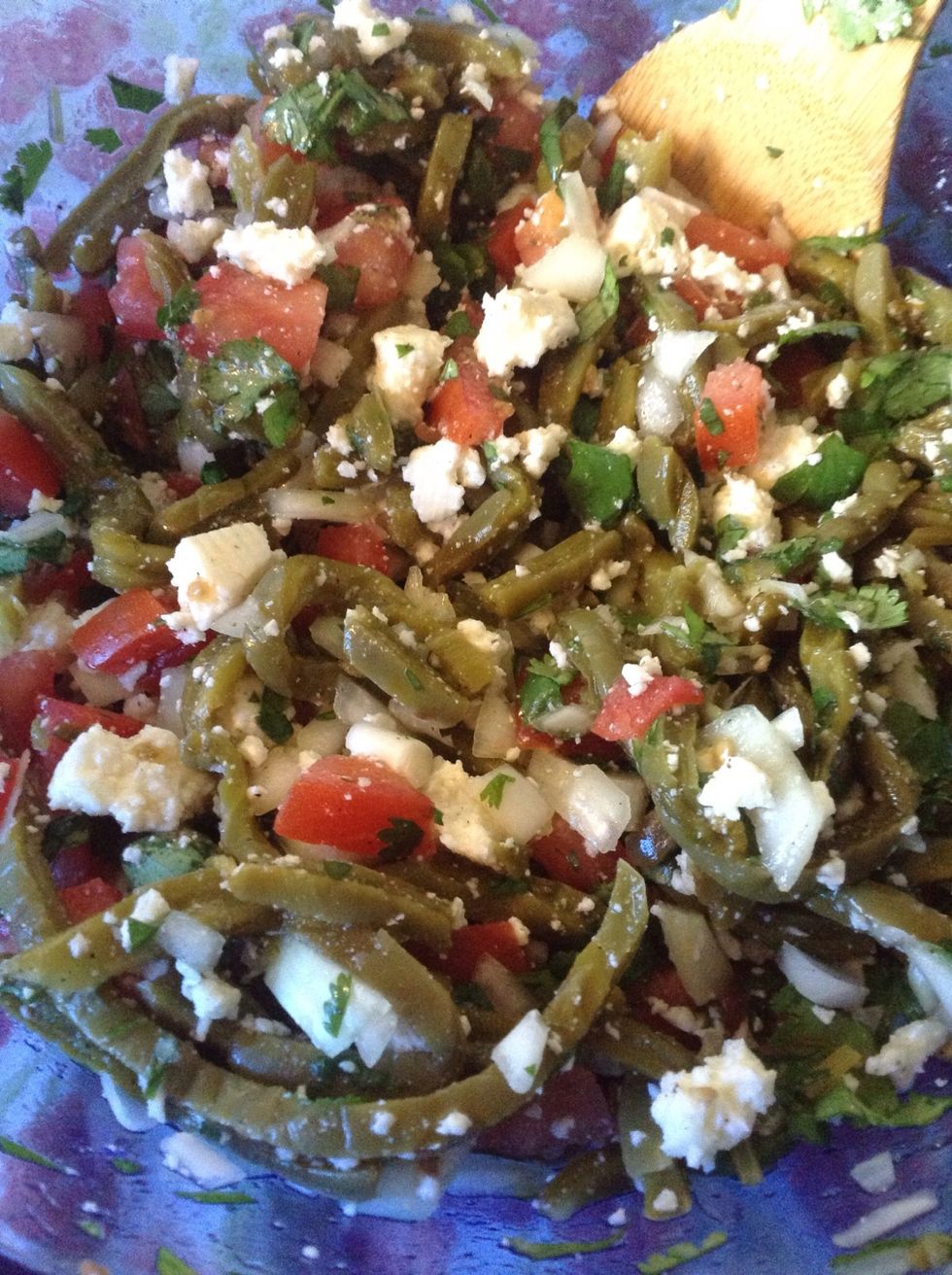 Crumble and mix in the cheese. I used about a half a pound of Cotija cheese. Mix well.