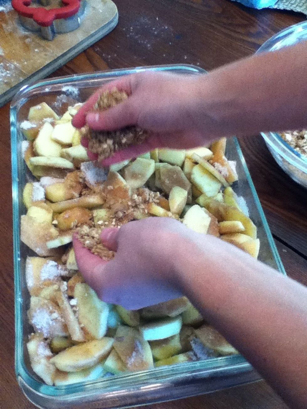 Crumble on the oats evenly