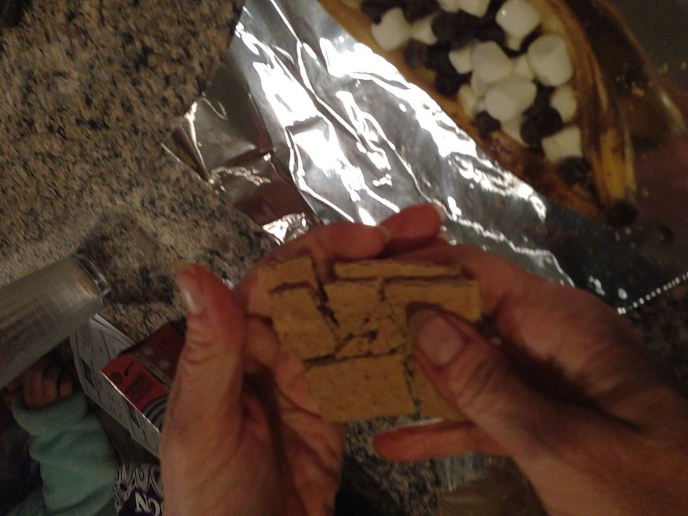 Crumble some graham crackers (or pretzels) over top. For healthier version, use chopped toasted almonds instead of graham crackers.