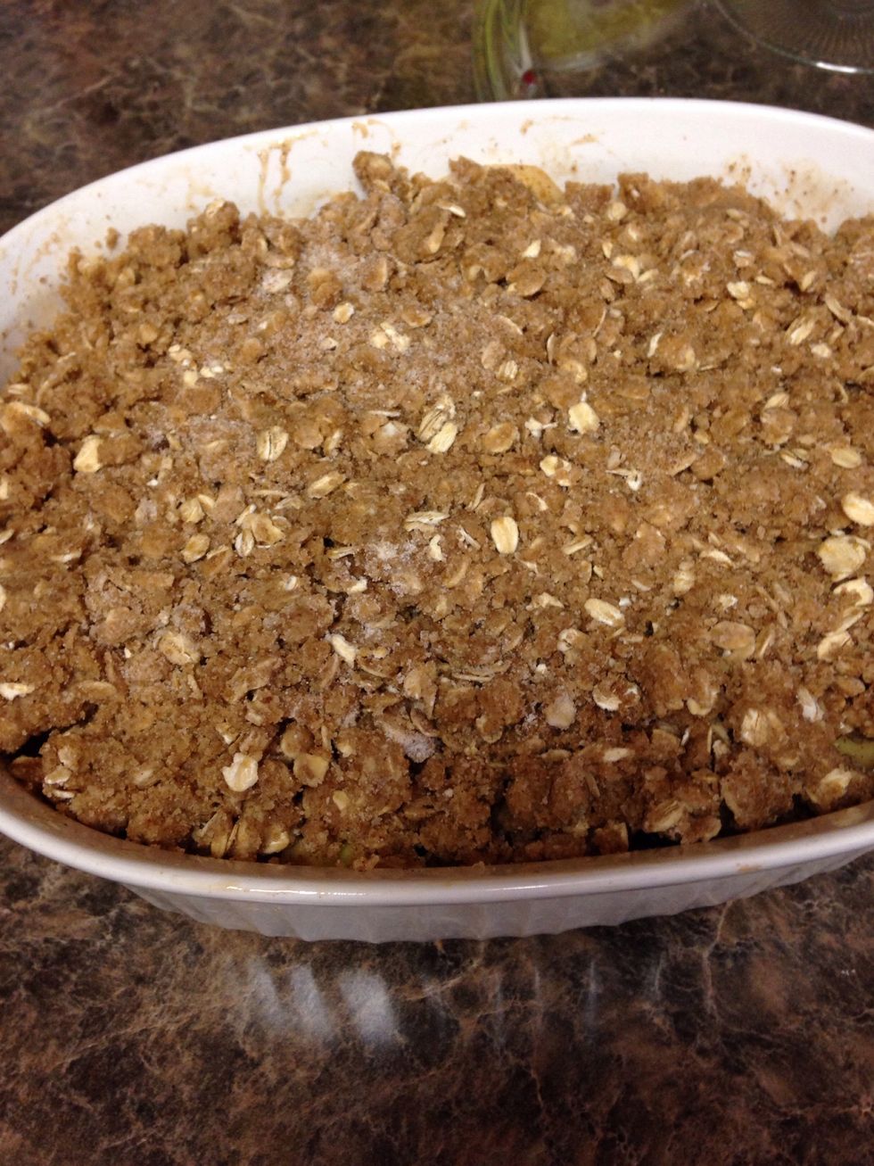 Crumble your crumble over the top and pat to an even layer.
