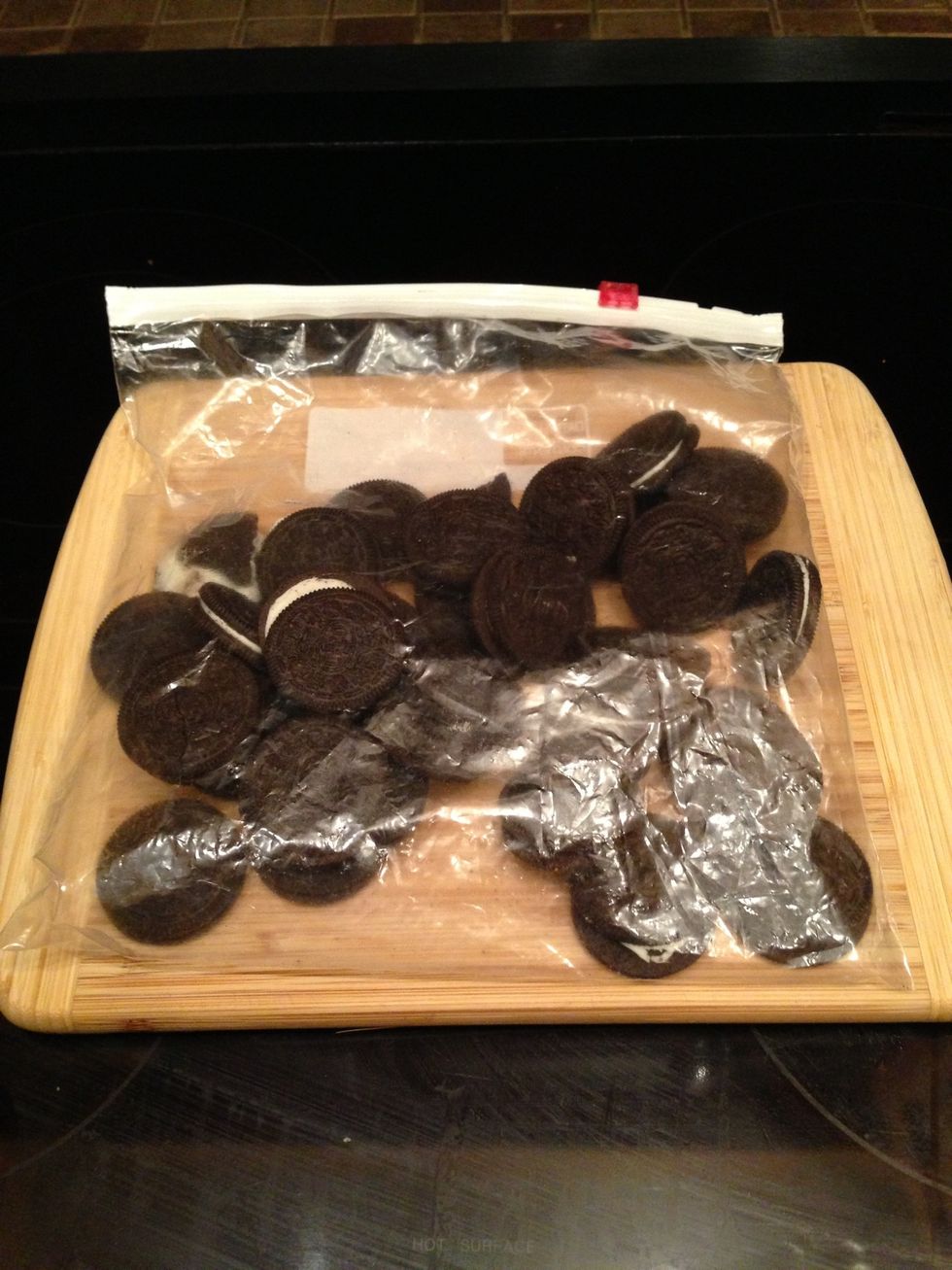 Crush cookies in a freezer bag with a rolling pin or the end of a drinking glass