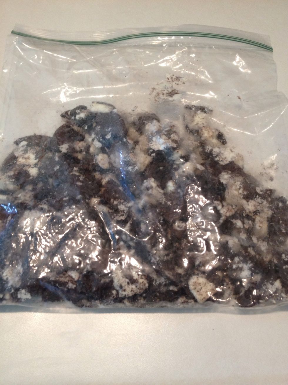 Crush cookies into bite-sized chunks. Set aside.