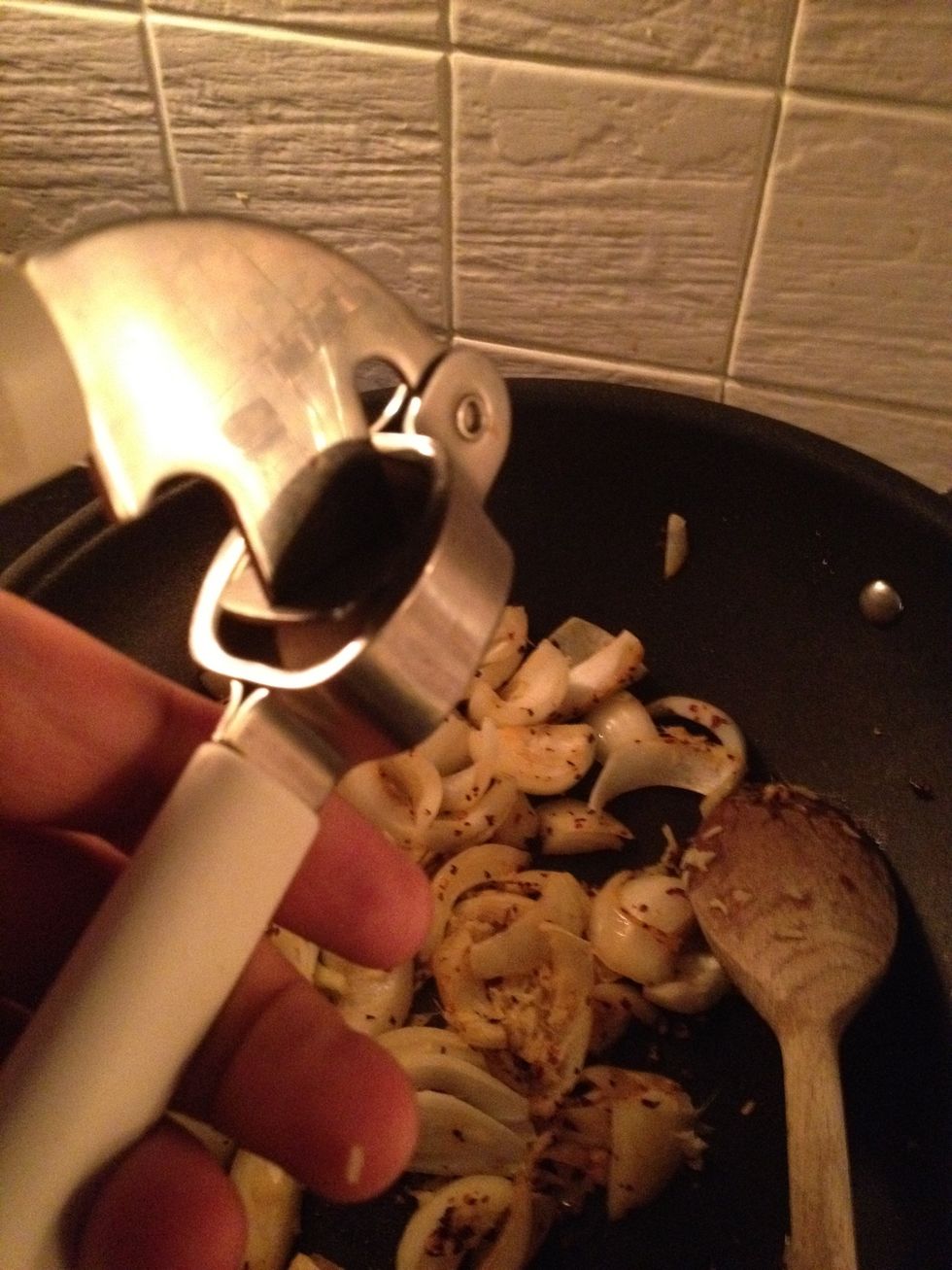 crush in your garlic, stir.
