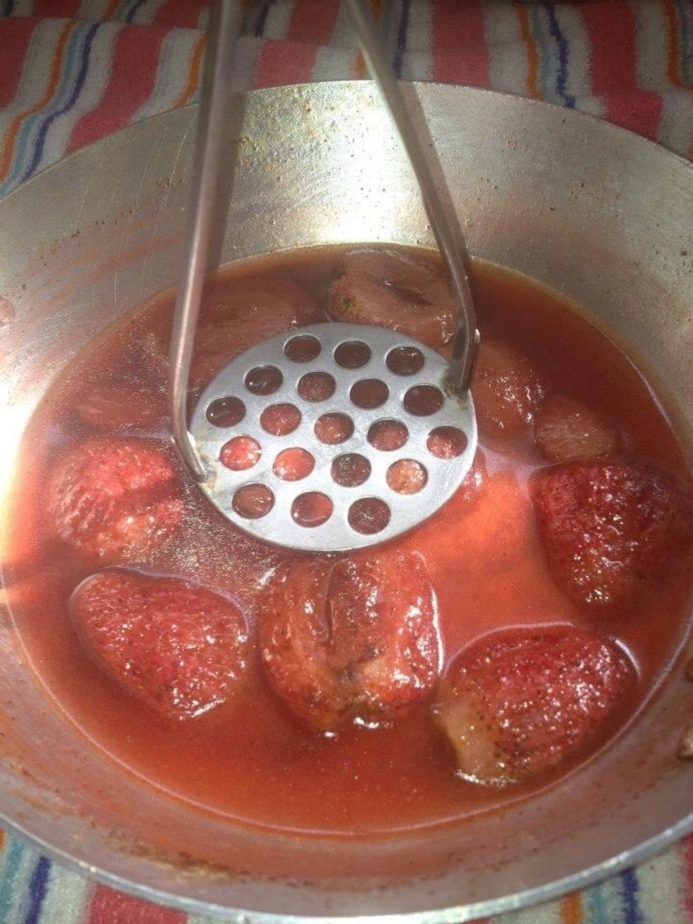 Crush strawberries with mashing tool or if you like ,you may use a blender