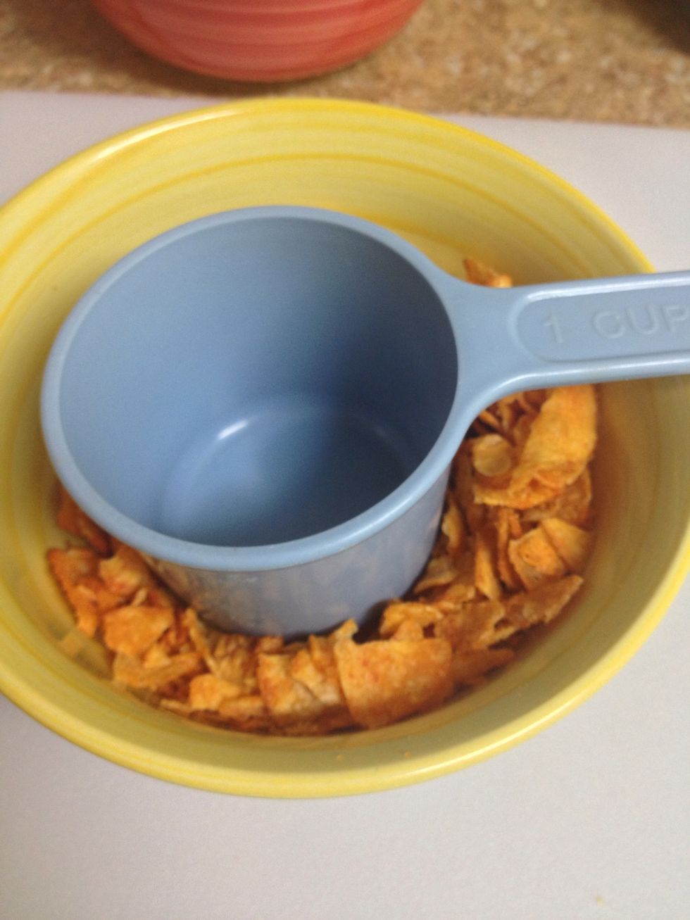 Crush the chips with the back of a measuring cup.