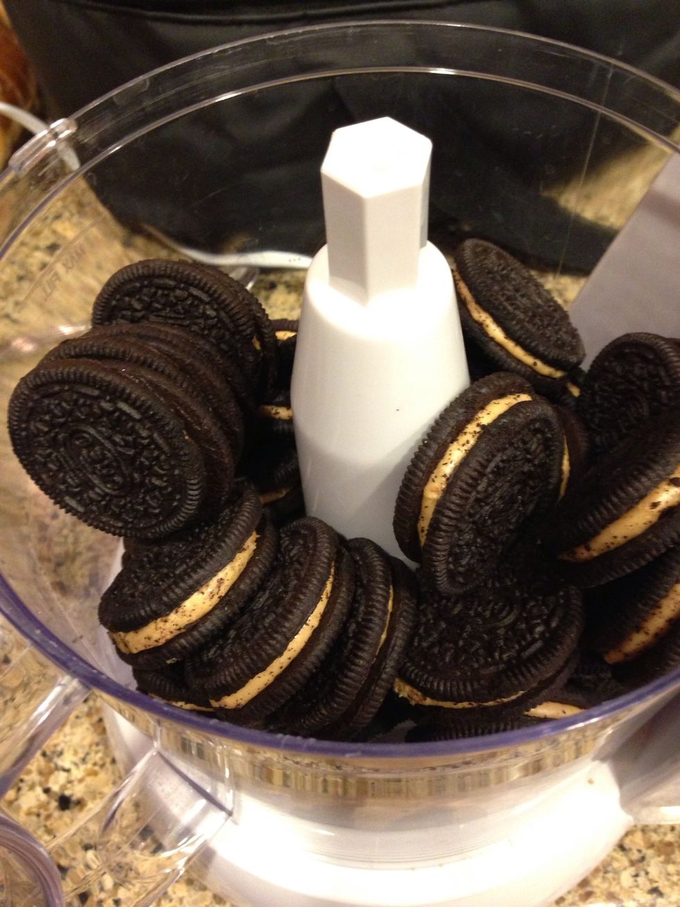Crush up 32 (1 package) of Oreos. (I used peanut butter)