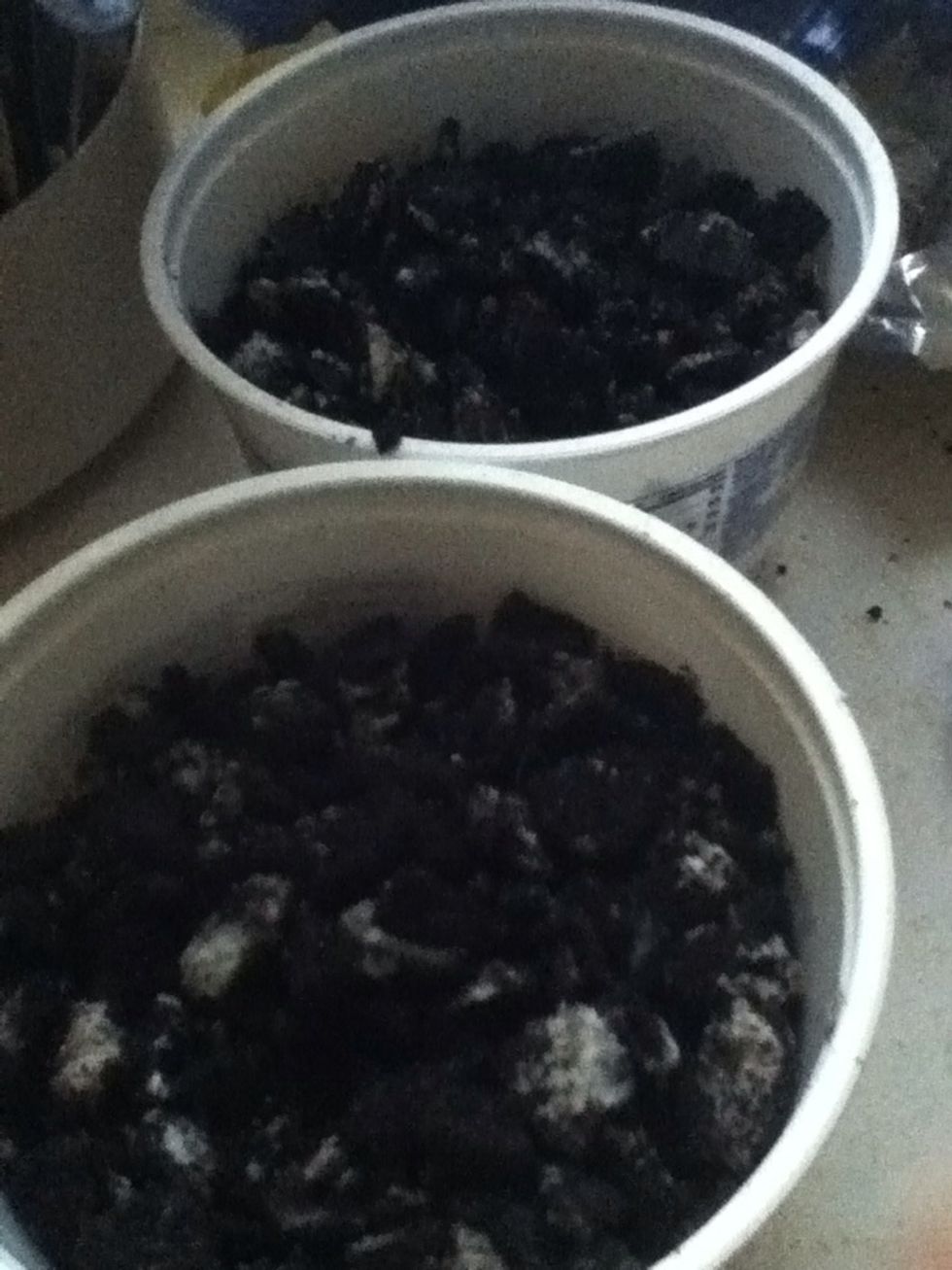 Crush up the entire package of Oreos. You can use your hands like I did or something better if you have it.