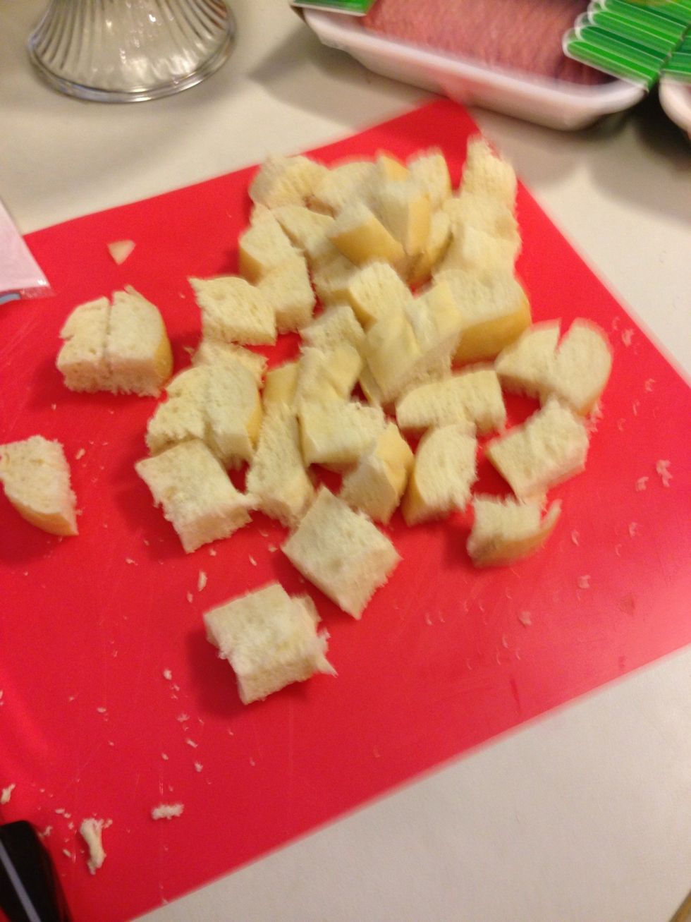 Cube the bread, making about 2 cups or so.