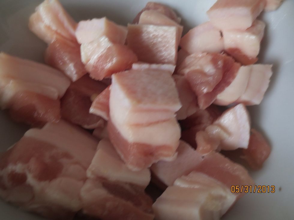 Cube the pork