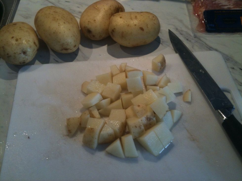 Cube the potatoes.