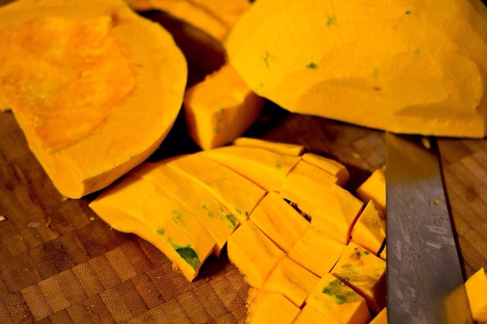 Cube the squash.
