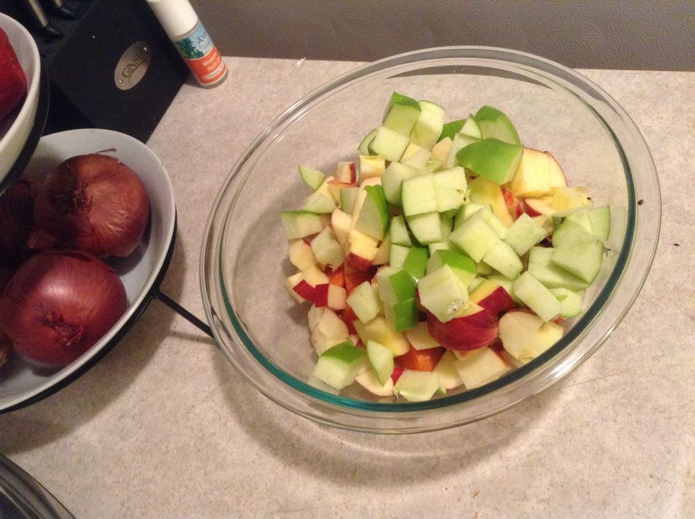 Cube your apples. Don't worry about seeds.