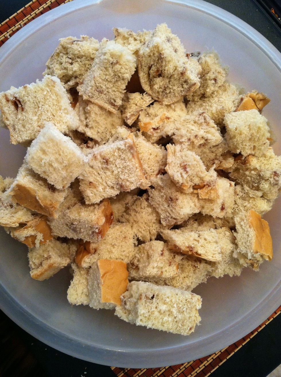 Cube your bread and set in a big bowl