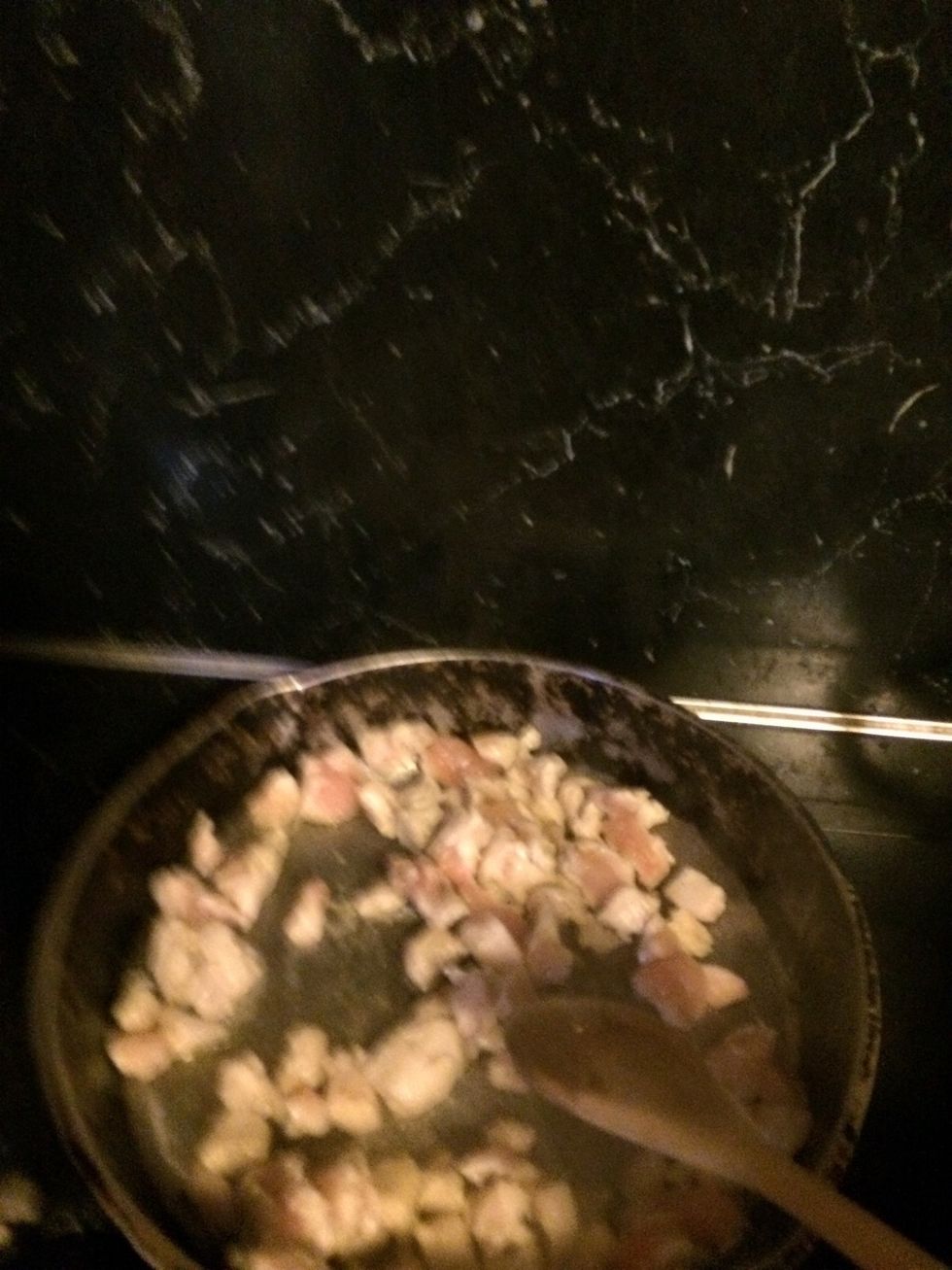 Cur chicken into cubes and season how ever you please.