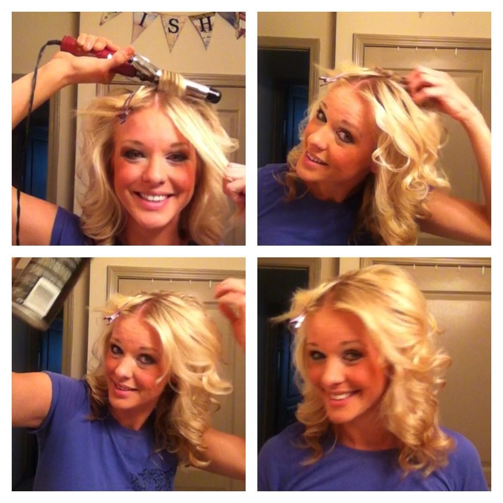 Curl each side in three sections away from your face. Remember to keep the barrel pointed down. You may have to switch hands for each side.