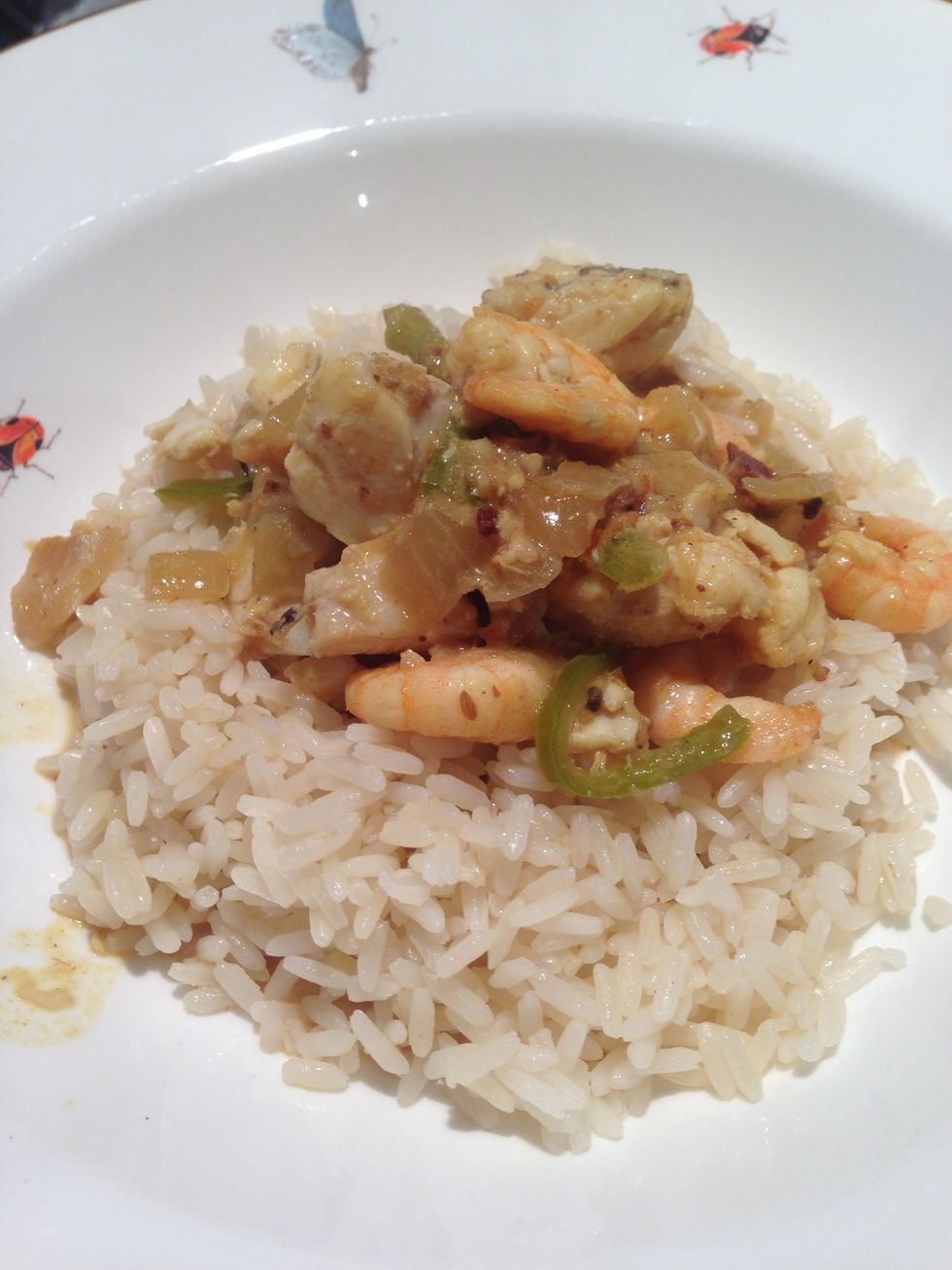 Curry onto rice on warm bowls