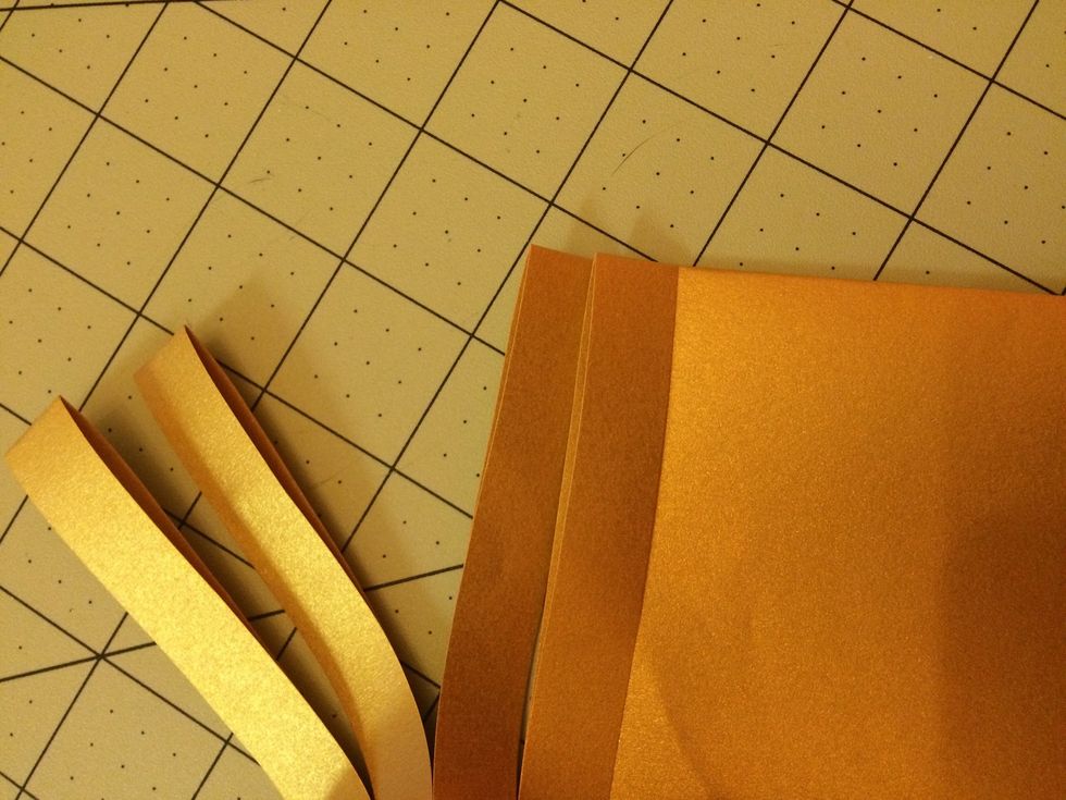 Cut 1/2 in strips until the entire paper is in strips. Do not cut to the very edge. Leave an inch of room after each slit