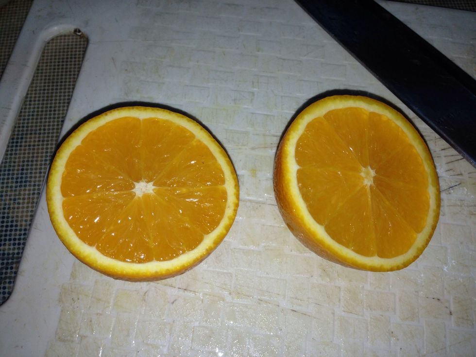 Cut 1 orange into half (A & B).