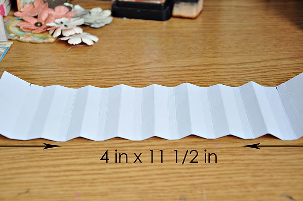 Cut 1 pc 4 x 11 1/2 inches strip of cardstock (the one shown is just for instruction purposes, I used the same brown cardstock for my album). Start scoring at 1 inch from the left side.