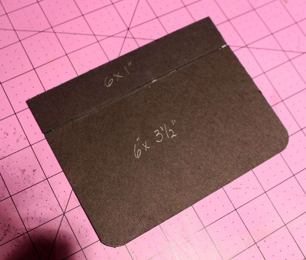 Cut 1 piece of chipboard 6" x 3 1/2" and round two corners then cut 1 piece of chipboard 6" x 1"