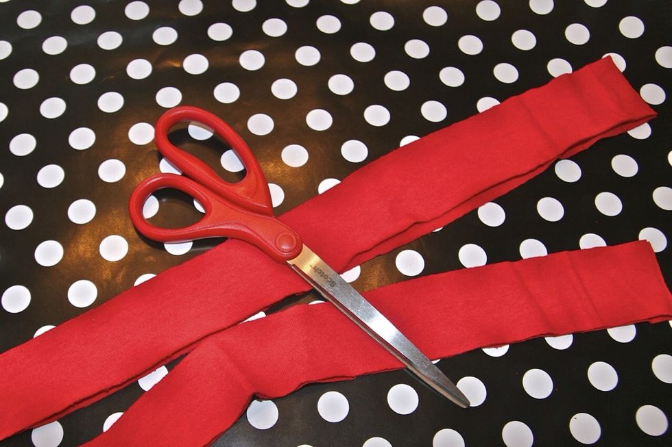 Cut 12inch strips (depends how HUGE you'd like to make the flower)