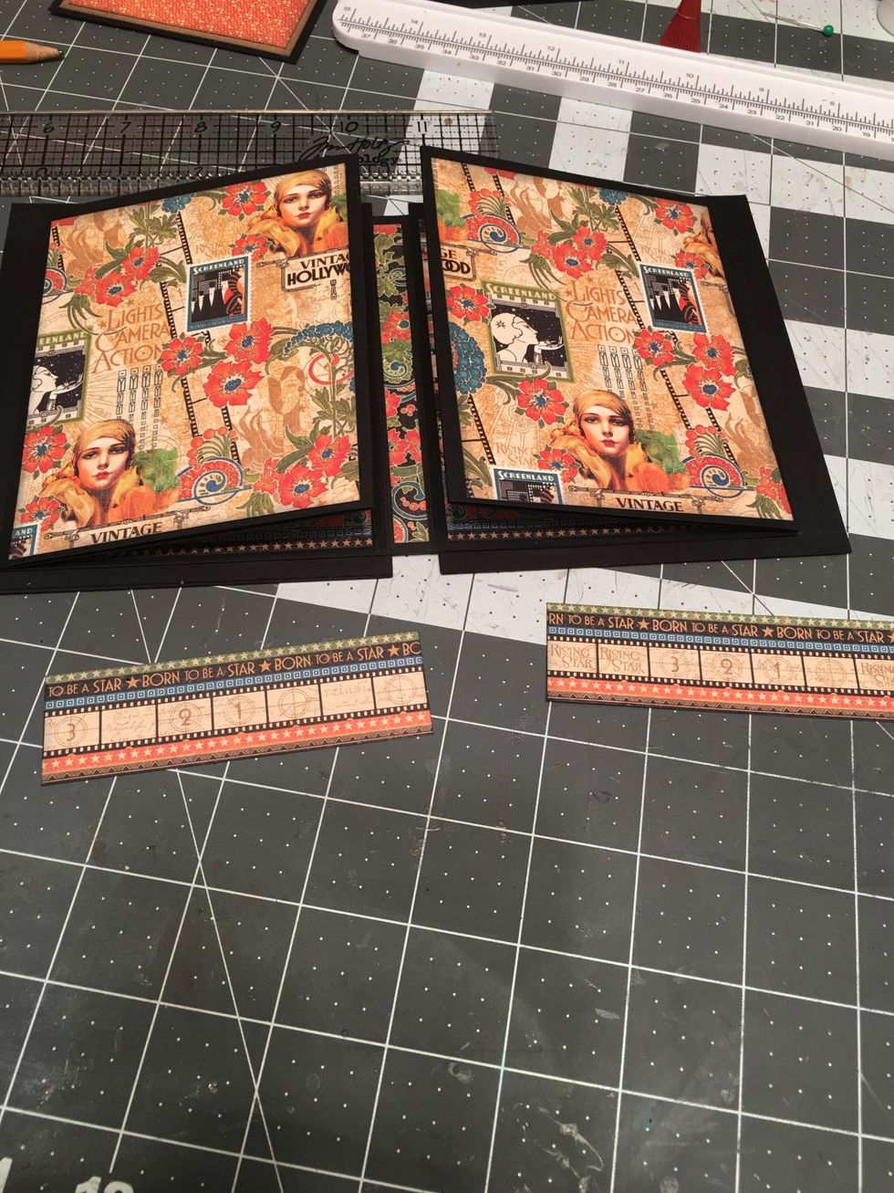 Cut 2 each 3 3/4" wide x 1" tall out of your scraps of Glitz & Glamour for Belly Bands. Ink the edges.