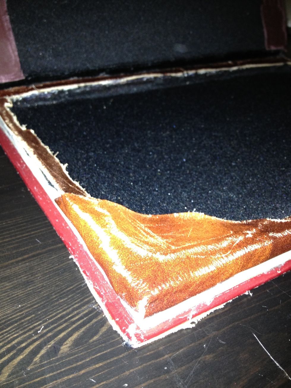 Cut 2 large leather triangles and glue them to the bottom 2 corners of the book. This will hold your tablet from slipping out of the case.