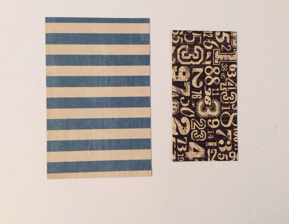 Cut 2 patterned paper mats from the paper collection. 1 at 3 5/8 x 5 5/8 inches and 1 at 4 5/8 x 2 3/8 inches.